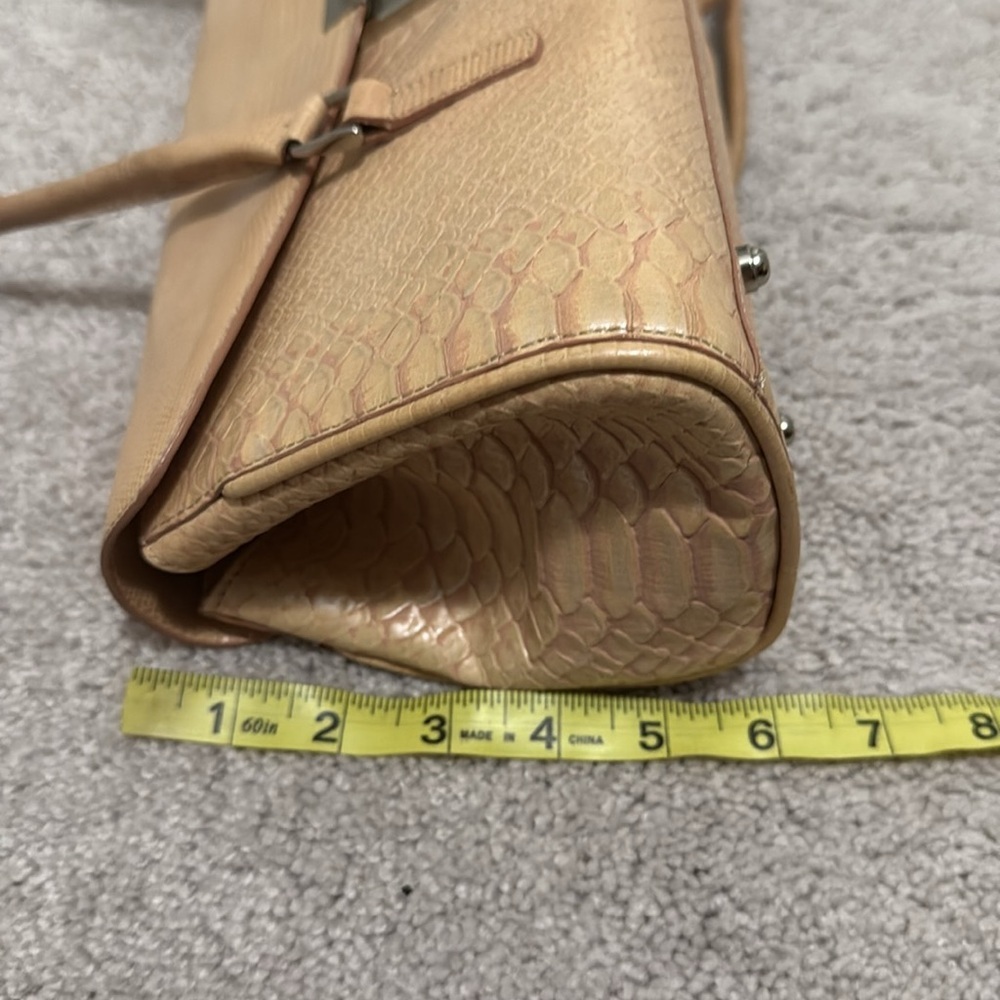 Brahmin Satchel | tan Embossed Leather | Structured Top Handle Bag - Picture 12 of 13